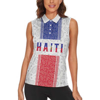 Custom Haiti Football Women Sleeveless Polo Shirt Paisley Flag Pattern Design - Wonder Print Shop