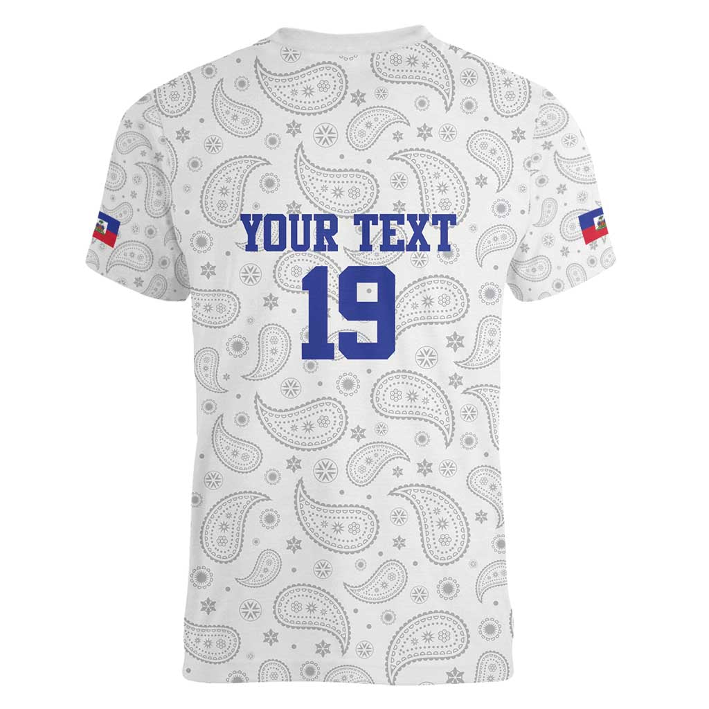 Custom Haiti Football Women V-Neck T-Shirt Paisley Flag Pattern Design - Wonder Print Shop