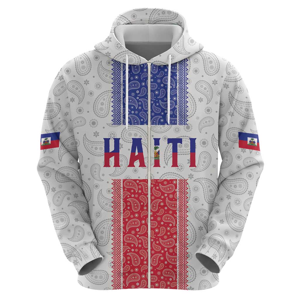 Custom Haiti Football Zip Hoodie Paisley Flag Pattern Design - Wonder Print Shop