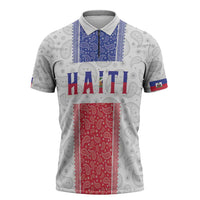 Custom Haiti Football Zipper Polo Shirt Paisley Flag Pattern Design - Wonder Print Shop