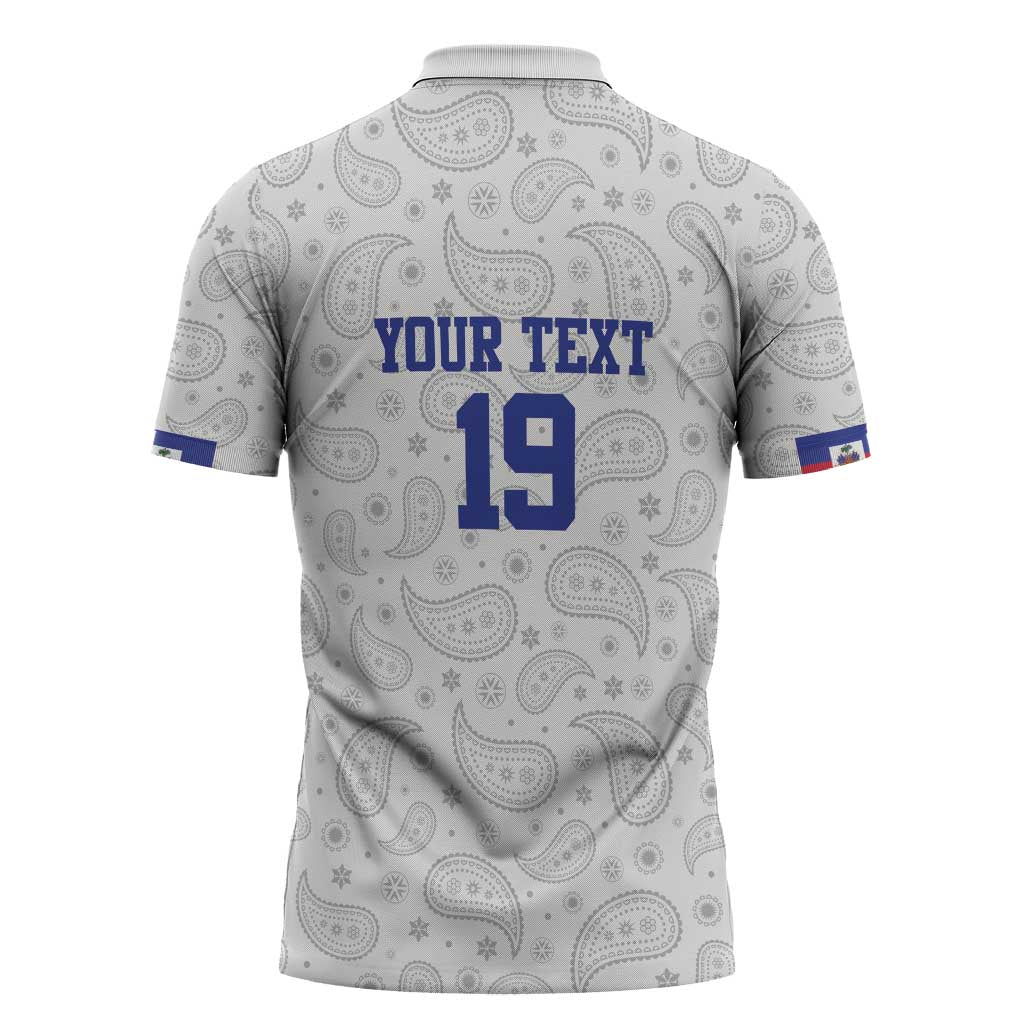 Custom Haiti Football Zipper Polo Shirt Paisley Flag Pattern Design - Wonder Print Shop