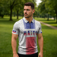 Custom Haiti Football Zipper Polo Shirt Paisley Flag Pattern Design - Wonder Print Shop
