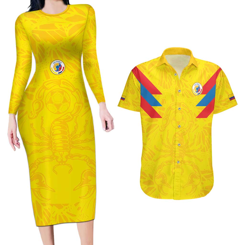 Colombia Rene Higuita Scorpion Kick Couples Matching Long Sleeve Bodycon Dress and Hawaiian Shirt Home Retro 1995 Goalkeeper Legend - Wonder Print Shop