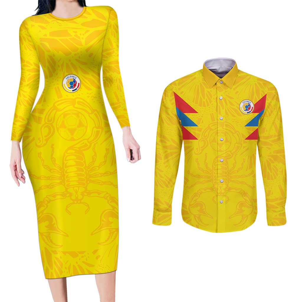 Colombia Rene Higuita Scorpion Kick Couples Matching Long Sleeve Bodycon Dress and Long Sleeve Button Shirt Home Retro 1995 Goalkeeper Legend - Wonder Print Shop