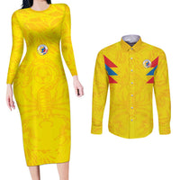 Colombia Rene Higuita Scorpion Kick Couples Matching Long Sleeve Bodycon Dress and Long Sleeve Button Shirt Home Retro 1995 Goalkeeper Legend - Wonder Print Shop