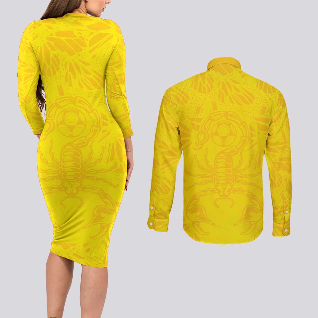 Colombia Rene Higuita Scorpion Kick Couples Matching Long Sleeve Bodycon Dress and Long Sleeve Button Shirt Home Retro 1995 Goalkeeper Legend - Wonder Print Shop