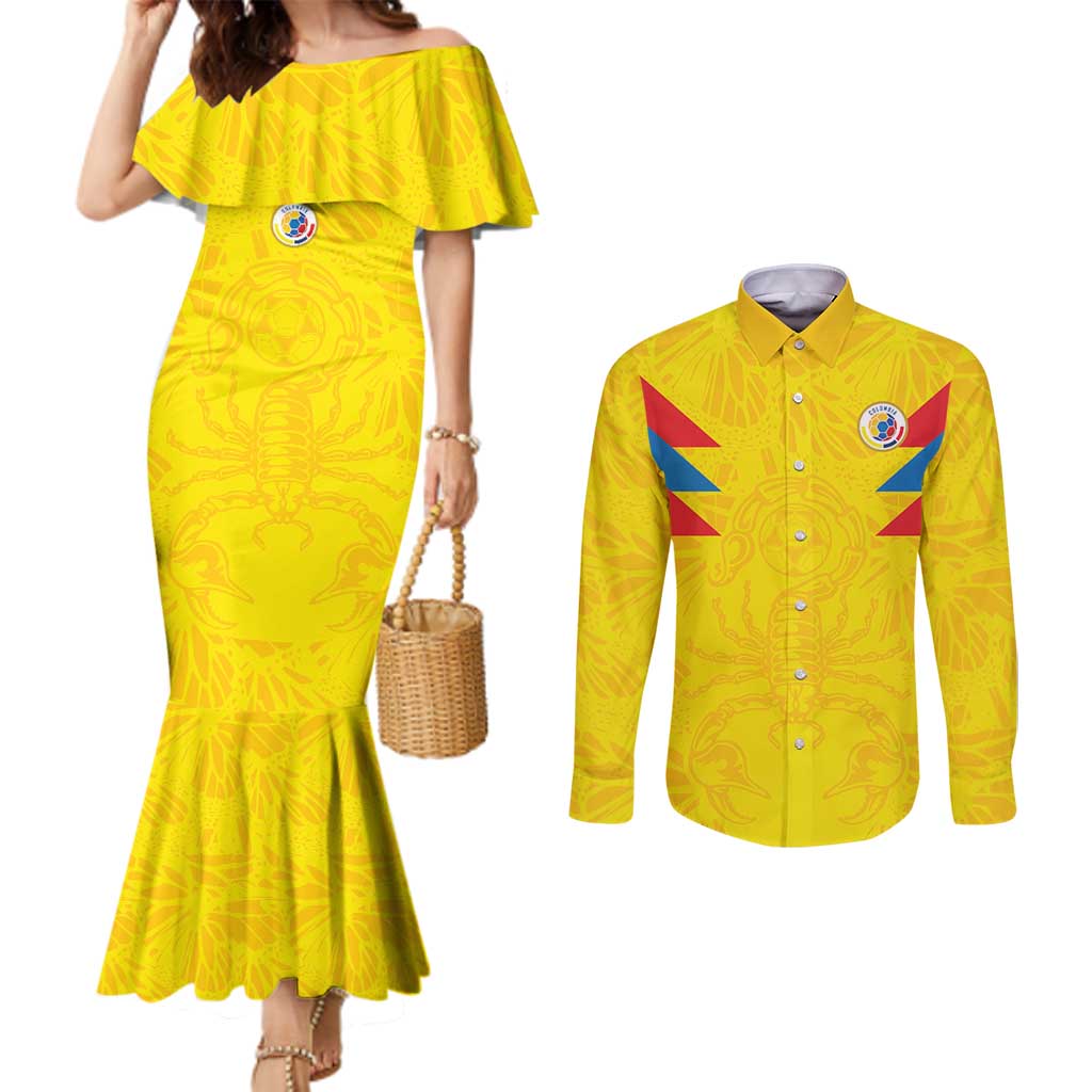 Colombia Rene Higuita Scorpion Kick Couples Matching Mermaid Dress and Long Sleeve Button Shirt Home Retro 1995 Goalkeeper Legend - Wonder Print Shop