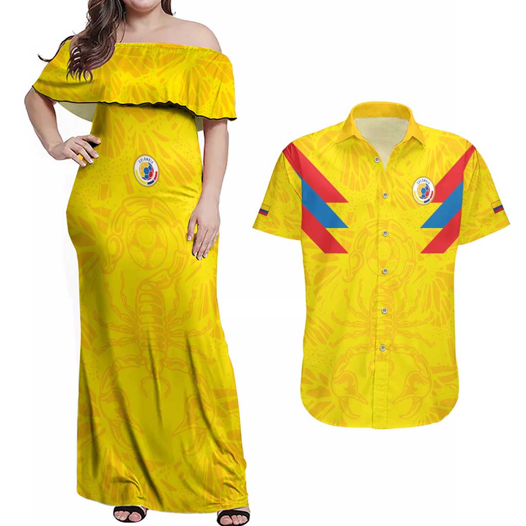 Colombia Rene Higuita Scorpion Kick Couples Matching Off Shoulder Maxi Dress and Hawaiian Shirt Home Retro 1995 Goalkeeper Legend - Wonder Print Shop