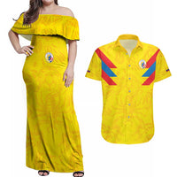Colombia Rene Higuita Scorpion Kick Couples Matching Off Shoulder Maxi Dress and Hawaiian Shirt Home Retro 1995 Goalkeeper Legend - Wonder Print Shop
