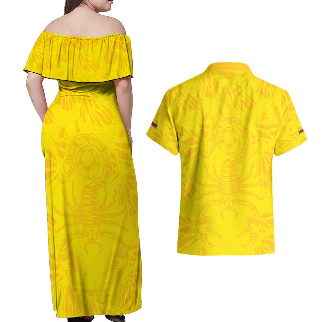 Colombia Rene Higuita Scorpion Kick Couples Matching Off Shoulder Maxi Dress and Hawaiian Shirt Home Retro 1995 Goalkeeper Legend - Wonder Print Shop