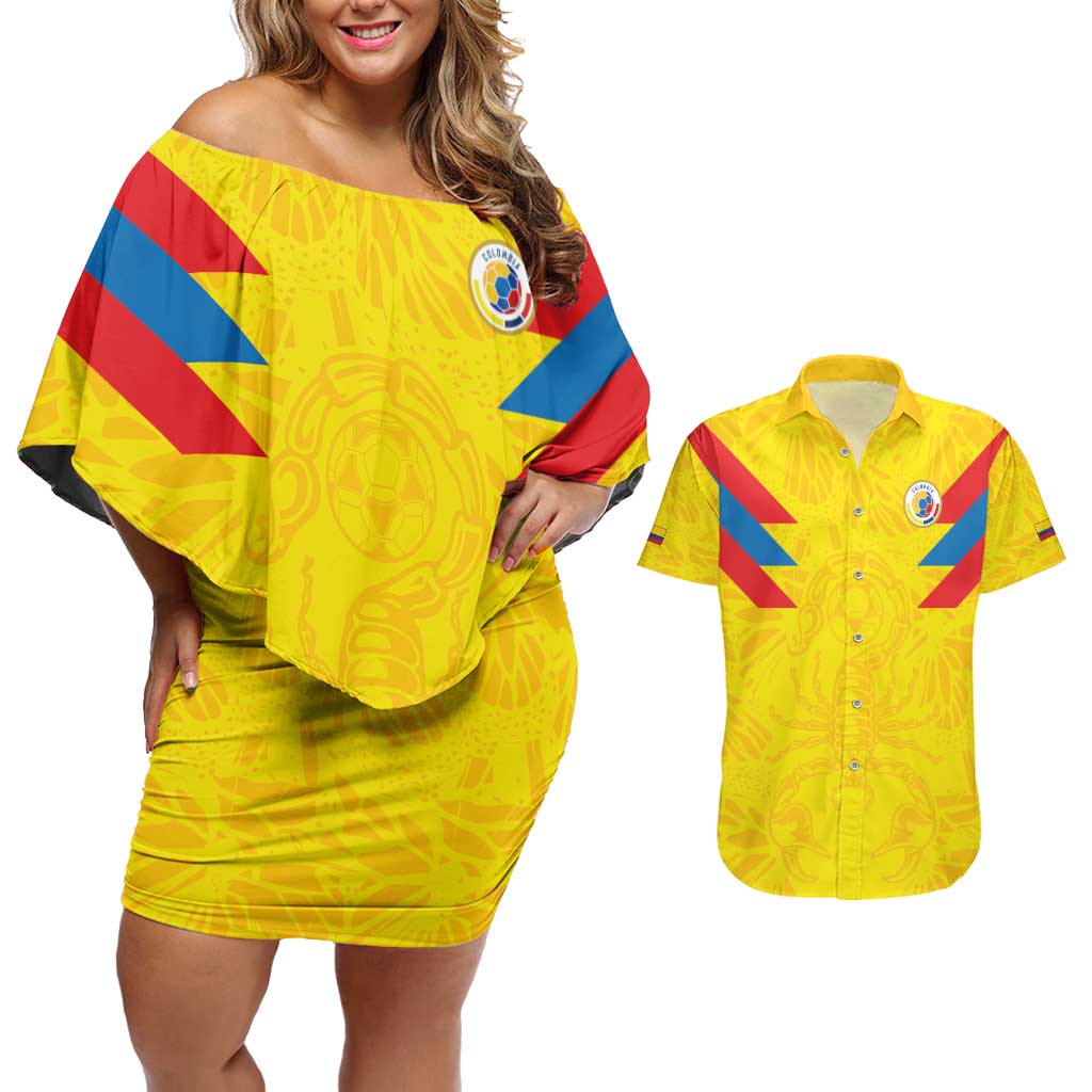 Colombia Rene Higuita Scorpion Kick Couples Matching Off Shoulder Short Dress and Hawaiian Shirt Home Retro 1995 Goalkeeper Legend - Wonder Print Shop