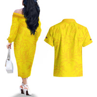 Colombia Rene Higuita Scorpion Kick Couples Matching Off The Shoulder Long Sleeve Dress and Hawaiian Shirt Home Retro 1995 Goalkeeper Legend - Wonder Print Shop