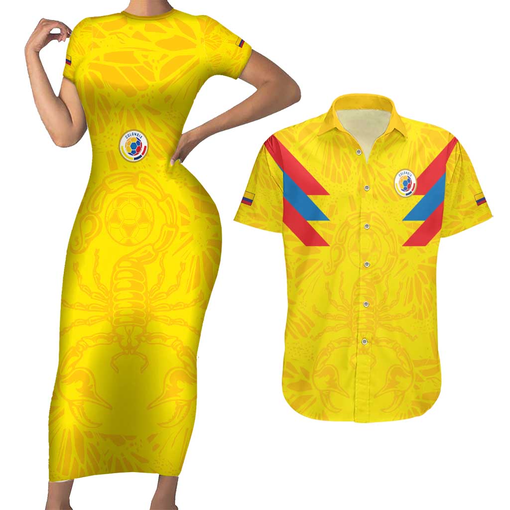 Colombia Rene Higuita Scorpion Kick Couples Matching Short Sleeve Bodycon Dress and Hawaiian Shirt Home Retro 1995 Goalkeeper Legend - Wonder Print Shop