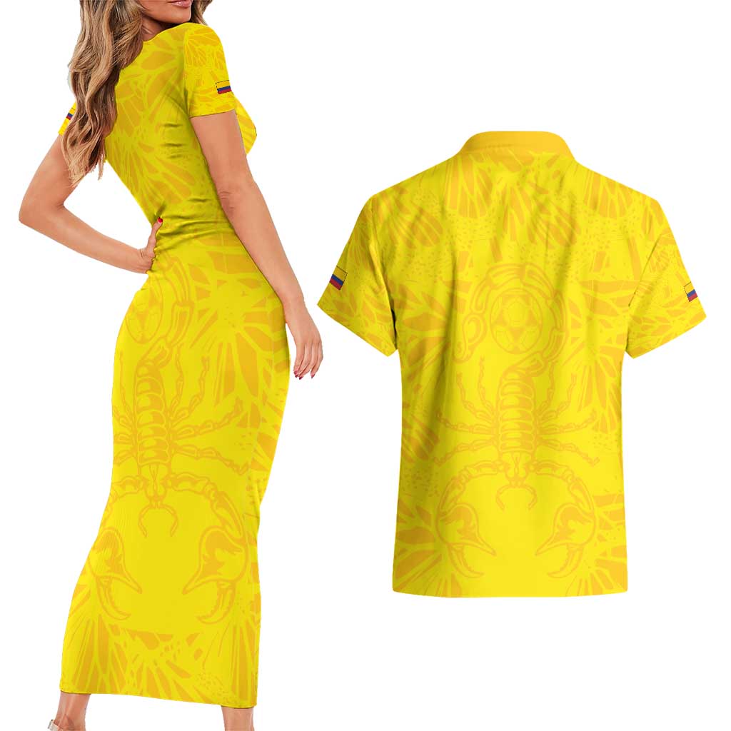 Colombia Rene Higuita Scorpion Kick Couples Matching Short Sleeve Bodycon Dress and Hawaiian Shirt Home Retro 1995 Goalkeeper Legend - Wonder Print Shop