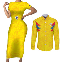 Colombia Rene Higuita Scorpion Kick Couples Matching Short Sleeve Bodycon Dress and Long Sleeve Button Shirt Home Retro 1995 Goalkeeper Legend - Wonder Print Shop