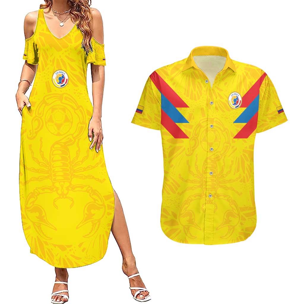 Colombia Rene Higuita Scorpion Kick Couples Matching Summer Maxi Dress and Hawaiian Shirt Home Retro 1995 Goalkeeper Legend - Wonder Print Shop