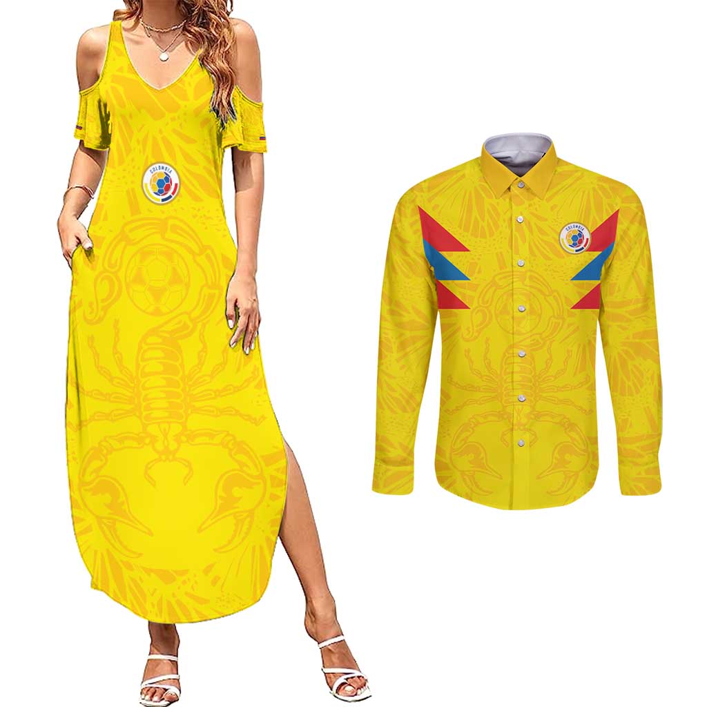 Colombia Rene Higuita Scorpion Kick Couples Matching Summer Maxi Dress and Long Sleeve Button Shirt Home Retro 1995 Goalkeeper Legend - Wonder Print Shop