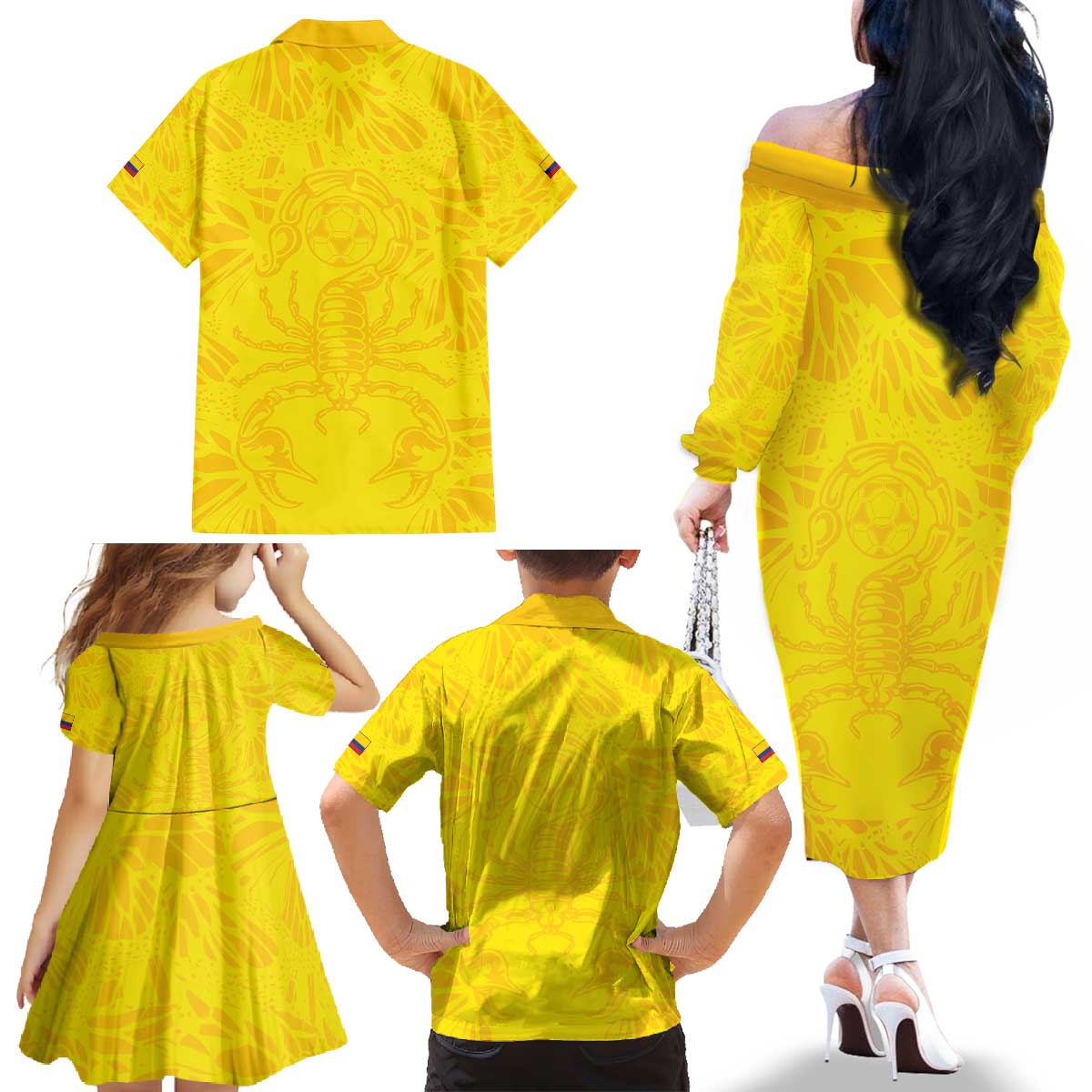 Colombia Rene Higuita Scorpion Kick Family Matching Off The Shoulder Long Sleeve Dress and Hawaiian Shirt Home Retro 1995 Goalkeeper Legend - Wonder Print Shop
