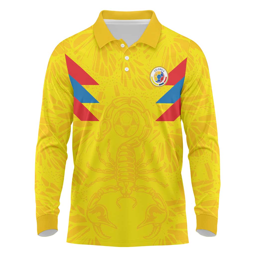 Colombia Rene Higuita Scorpion Kick Long Sleeve Polo Shirt Home Retro 1995 Goalkeeper Legend - Wonder Print Shop