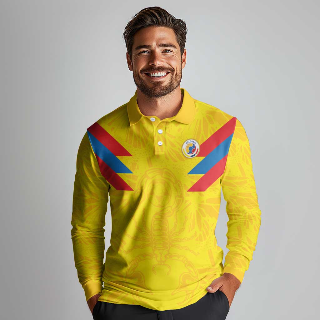 Colombia Rene Higuita Scorpion Kick Long Sleeve Polo Shirt Home Retro 1995 Goalkeeper Legend - Wonder Print Shop
