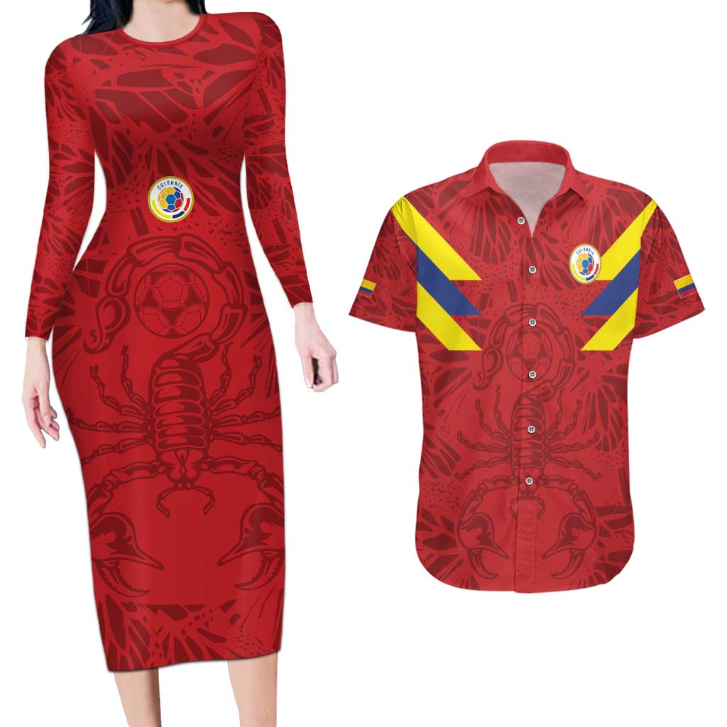 Colombia Rene Higuita Scorpion Kick Couples Matching Long Sleeve Bodycon Dress and Hawaiian Shirt Away Retro 1995 Goalkeeper Legend - Wonder Print Shop