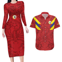 Colombia Rene Higuita Scorpion Kick Couples Matching Long Sleeve Bodycon Dress and Hawaiian Shirt Away Retro 1995 Goalkeeper Legend - Wonder Print Shop