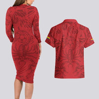 Colombia Rene Higuita Scorpion Kick Couples Matching Long Sleeve Bodycon Dress and Hawaiian Shirt Away Retro 1995 Goalkeeper Legend - Wonder Print Shop