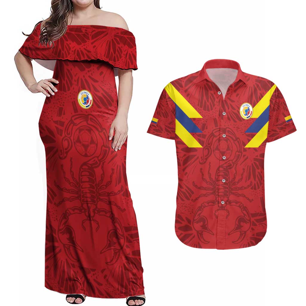 Colombia Rene Higuita Scorpion Kick Couples Matching Off Shoulder Maxi Dress and Hawaiian Shirt Away Retro 1995 Goalkeeper Legend - Wonder Print Shop