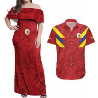 Colombia Rene Higuita Scorpion Kick Couples Matching Off Shoulder Maxi Dress and Hawaiian Shirt Away Retro 1995 Goalkeeper Legend - Wonder Print Shop