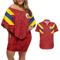 Colombia Rene Higuita Scorpion Kick Couples Matching Off Shoulder Short Dress and Hawaiian Shirt Away Retro 1995 Goalkeeper Legend - Wonder Print Shop