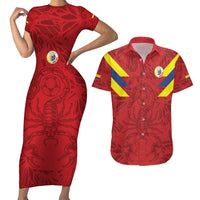 Colombia Rene Higuita Scorpion Kick Couples Matching Short Sleeve Bodycon Dress and Hawaiian Shirt Away Retro 1995 Goalkeeper Legend - Wonder Print Shop
