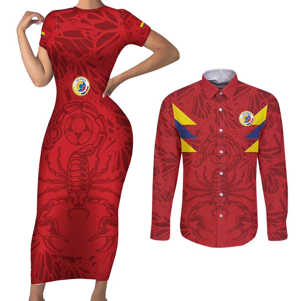 Colombia Rene Higuita Scorpion Kick Couples Matching Short Sleeve Bodycon Dress and Long Sleeve Button Shirt Away Retro 1995 Goalkeeper Legend - Wonder Print Shop