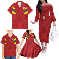 Colombia Rene Higuita Scorpion Kick Family Matching Off The Shoulder Long Sleeve Dress and Hawaiian Shirt Away Retro 1995 Goalkeeper Legend - Wonder Print Shop