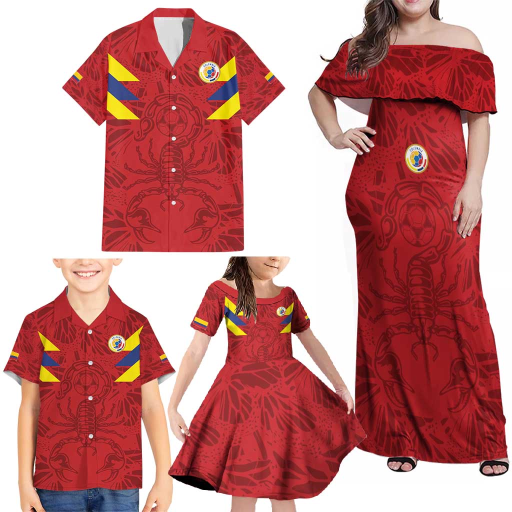 Colombia Rene Higuita Scorpion Kick Family Matching Off Shoulder Maxi Dress and Hawaiian Shirt Away Retro 1995 Goalkeeper Legend - Wonder Print Shop