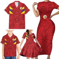 Colombia Rene Higuita Scorpion Kick Family Matching Short Sleeve Bodycon Dress and Hawaiian Shirt Away Retro 1995 Goalkeeper Legend - Wonder Print Shop