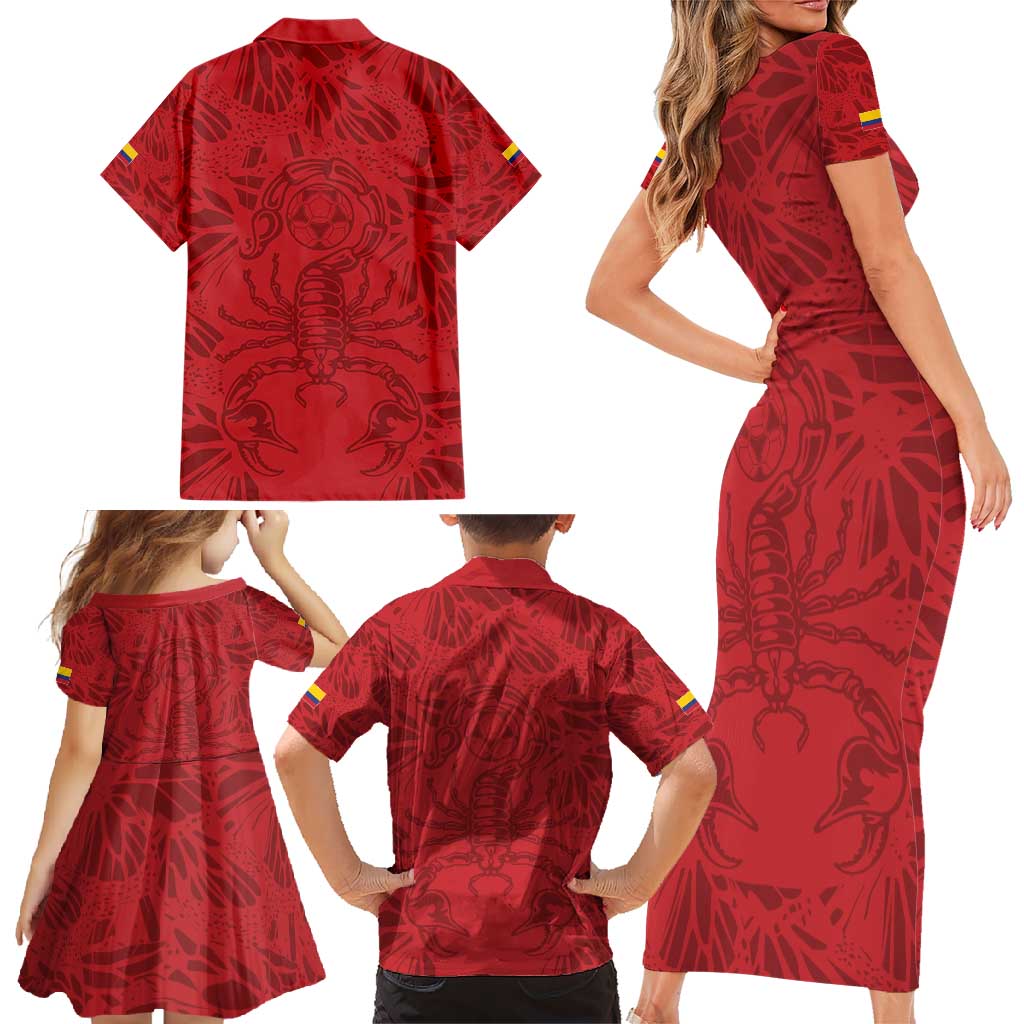 Colombia Rene Higuita Scorpion Kick Family Matching Short Sleeve Bodycon Dress and Hawaiian Shirt Away Retro 1995 Goalkeeper Legend - Wonder Print Shop