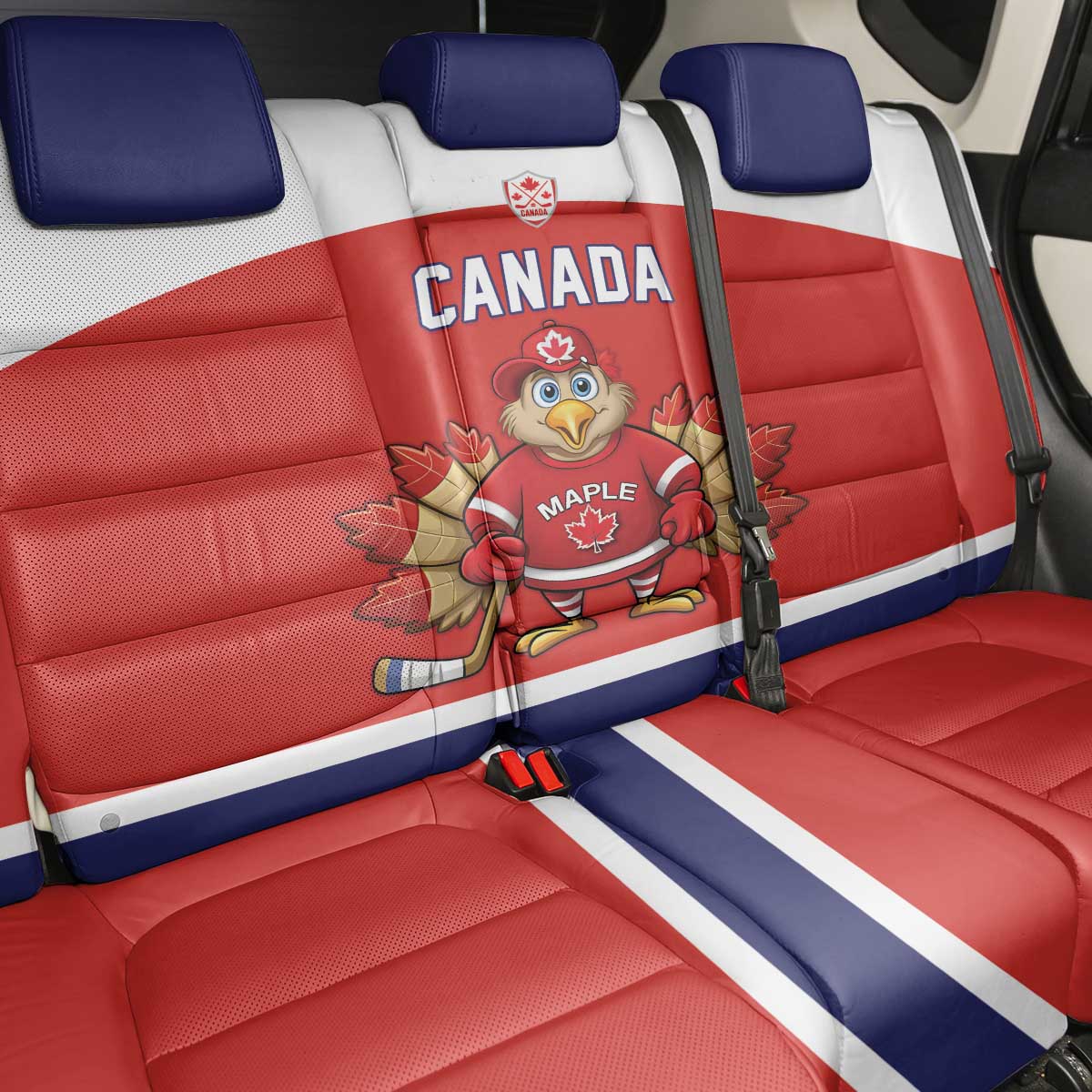 Canada Ice Hockey Back Car Seat Cover Maple Leaf Turkey Mascot