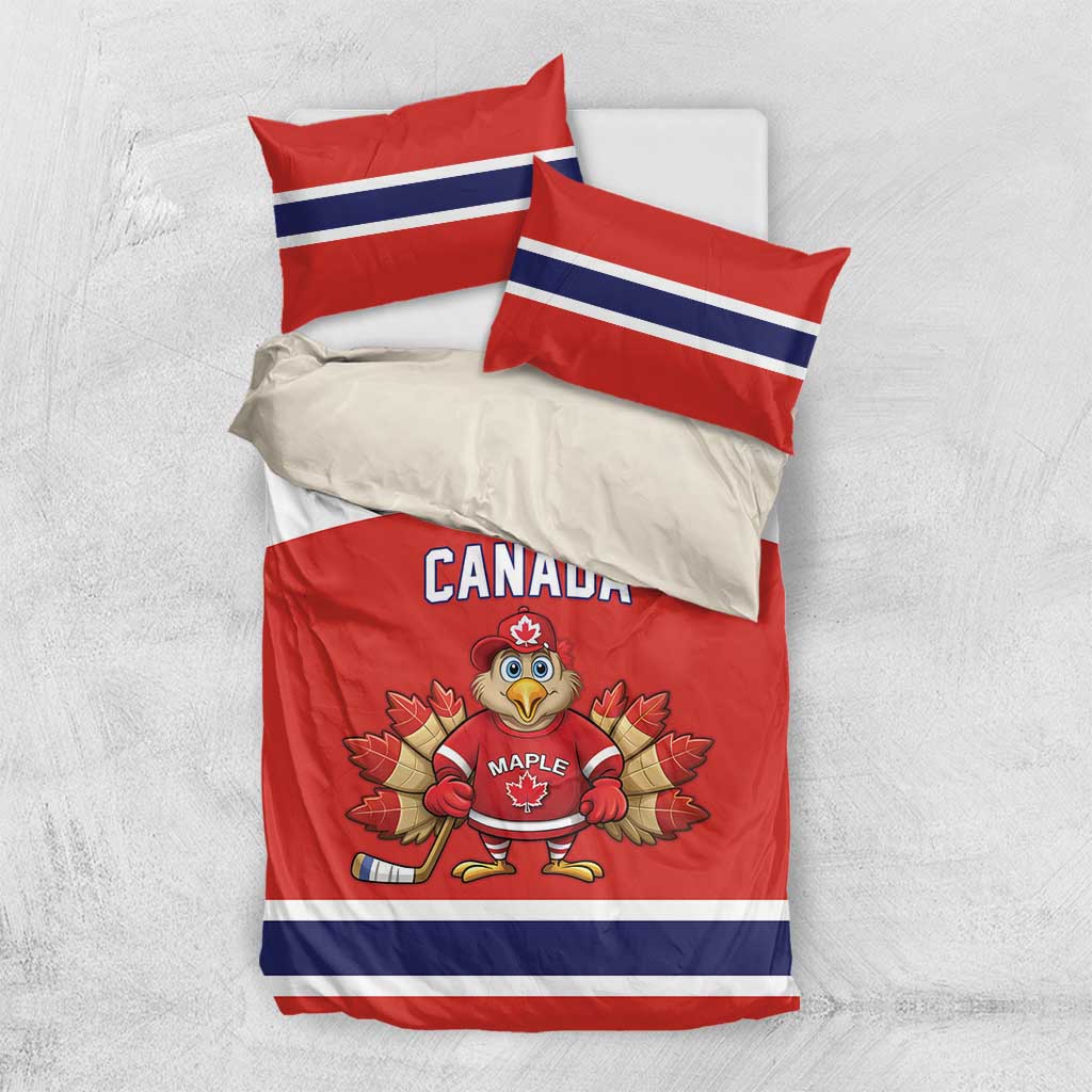 Canada Ice Hockey Bedding Set Maple Leaf Turkey Mascot