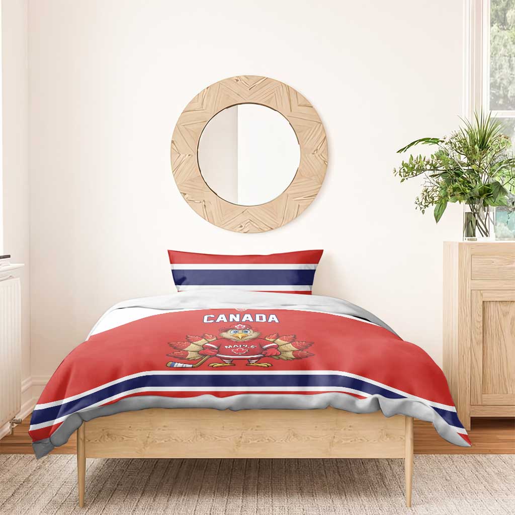Canada Ice Hockey Bedding Set Maple Leaf Turkey Mascot