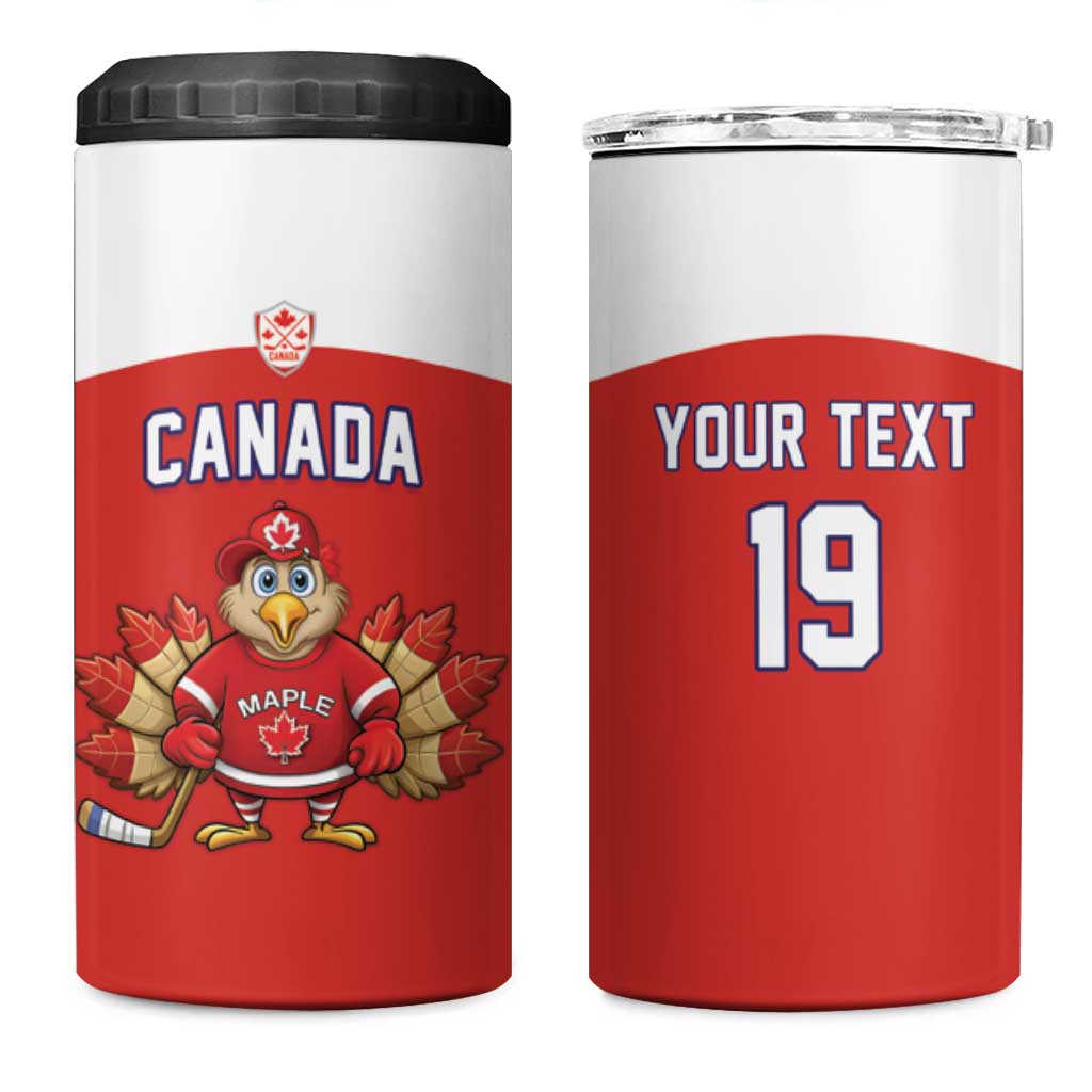 Canada Ice Hockey Custom 4 in 1 Can Cooler Tumbler Maple Leaf Turkey Mascot
