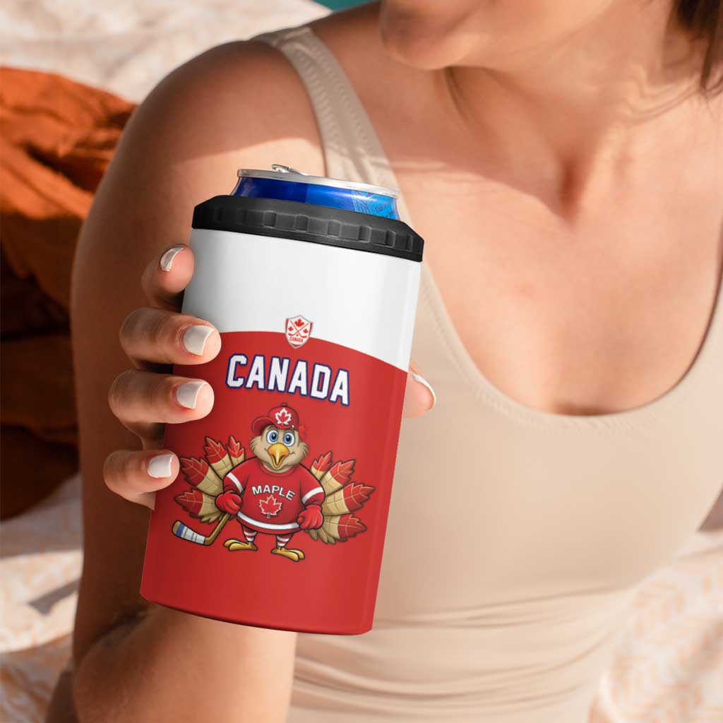 Canada Ice Hockey Custom 4 in 1 Can Cooler Tumbler Maple Leaf Turkey Mascot
