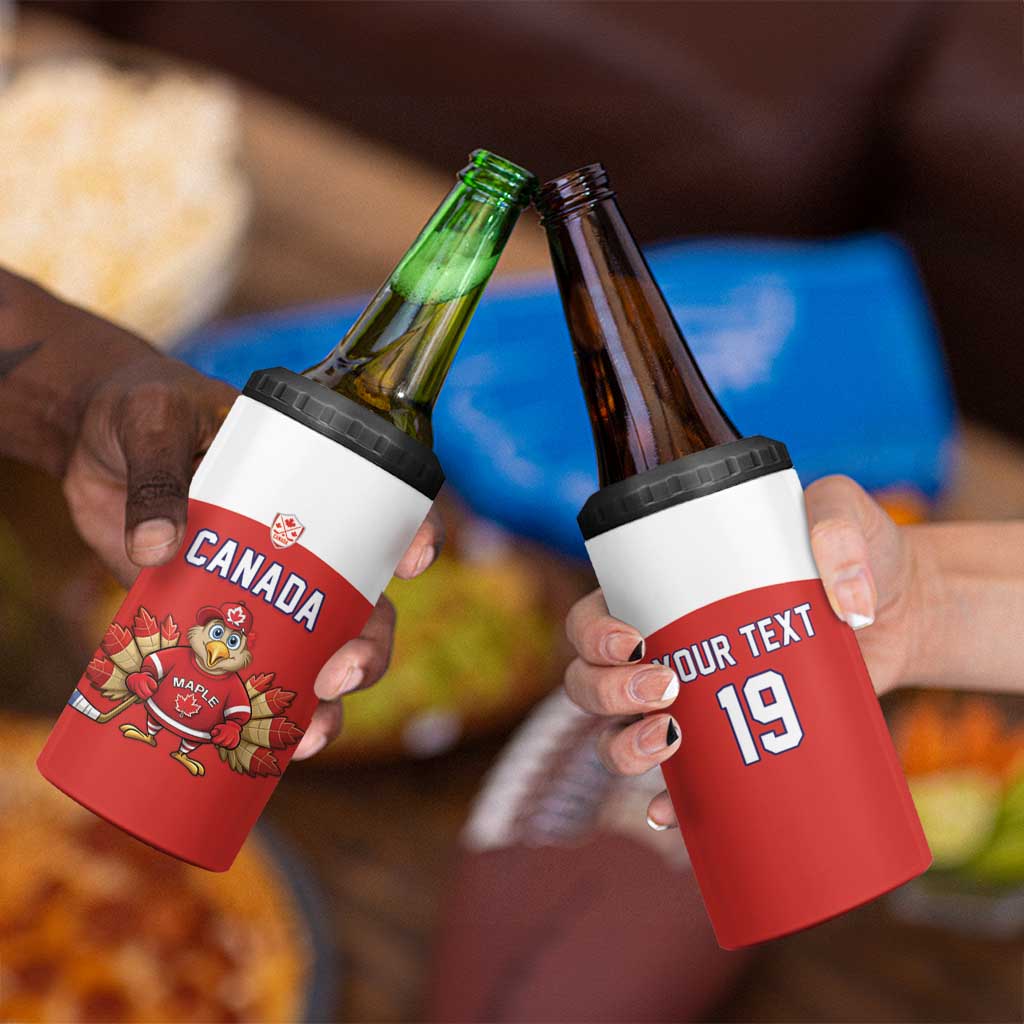 Canada Ice Hockey Custom 4 in 1 Can Cooler Tumbler Maple Leaf Turkey Mascot