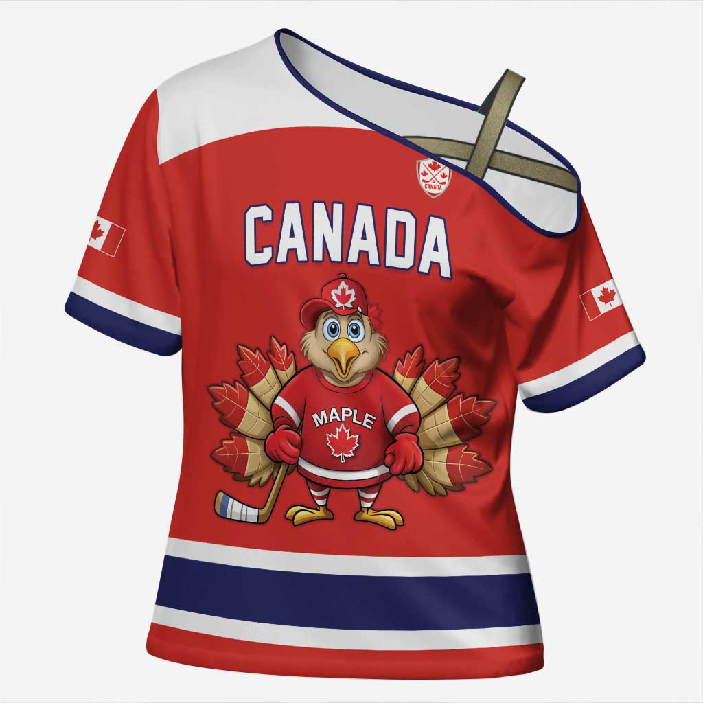 Canada Ice Hockey Custom Cross Shoulder Shirt Maple Leaf Turkey Mascot