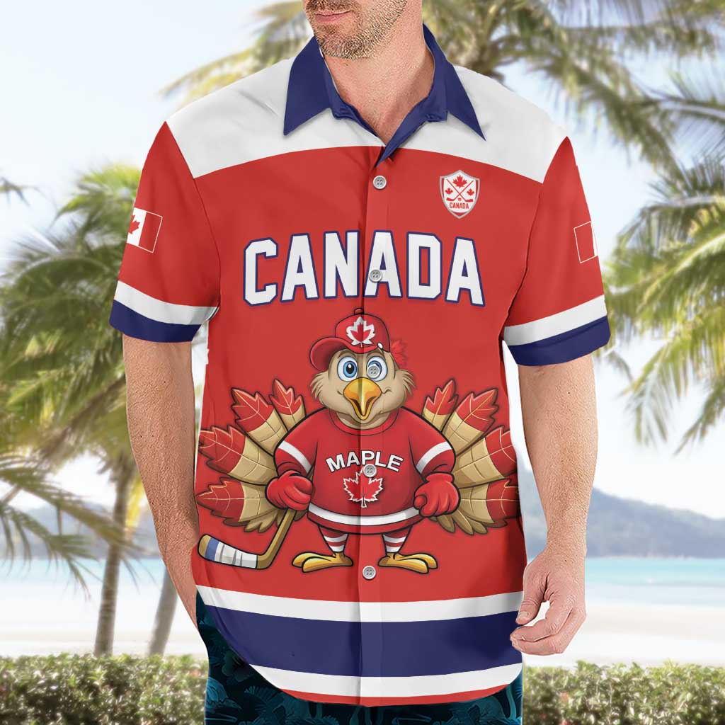 Canada Ice Hockey Custom Hawaiian Shirt Maple Leaf Turkey Mascot