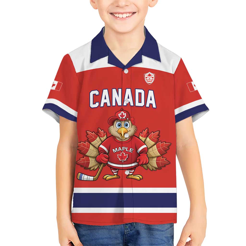 Canada Ice Hockey Custom Kid Hawaiian Shirt Maple Leaf Turkey Mascot