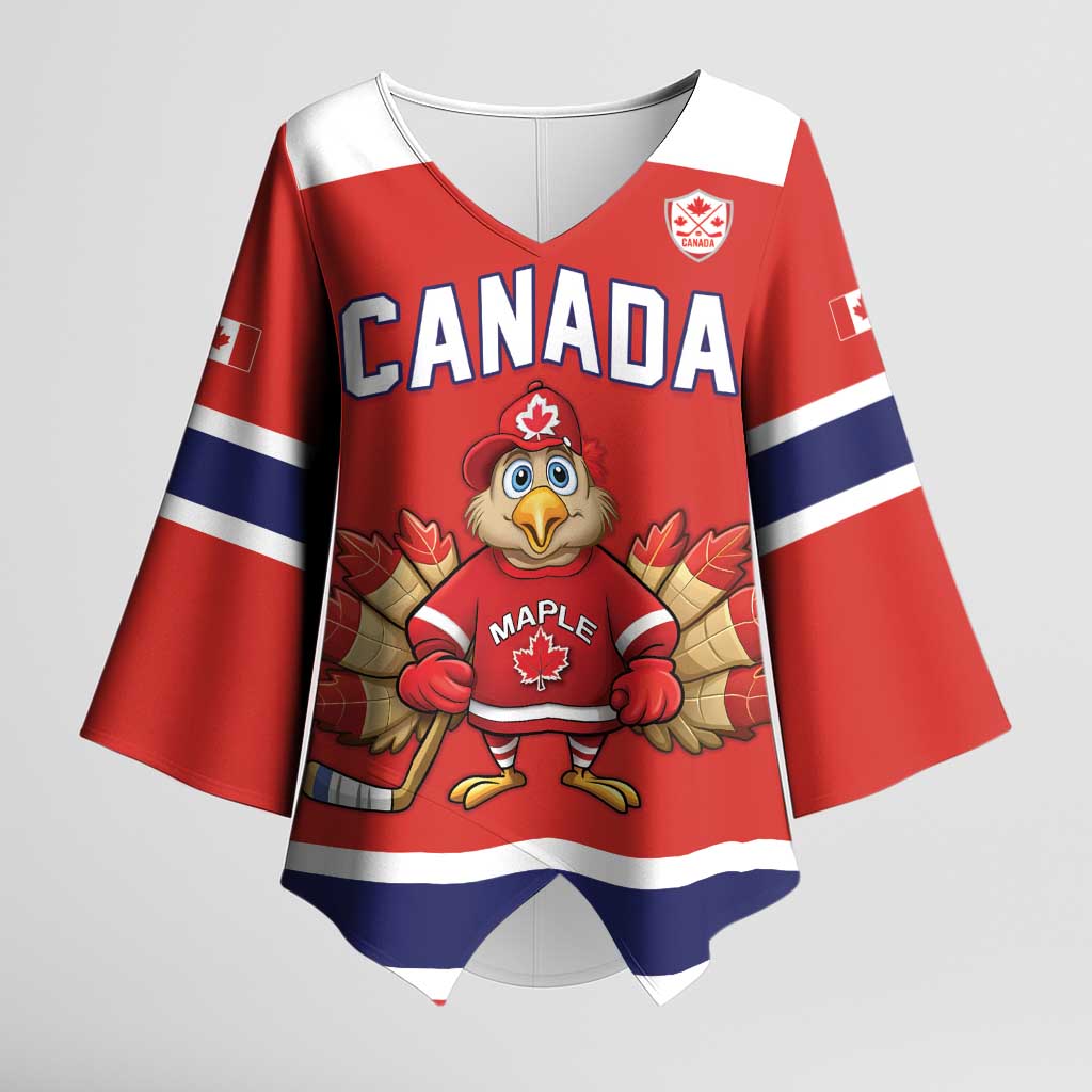 Canada Ice Hockey Custom Kimono Sleeve Blouse Maple Leaf Turkey Mascot