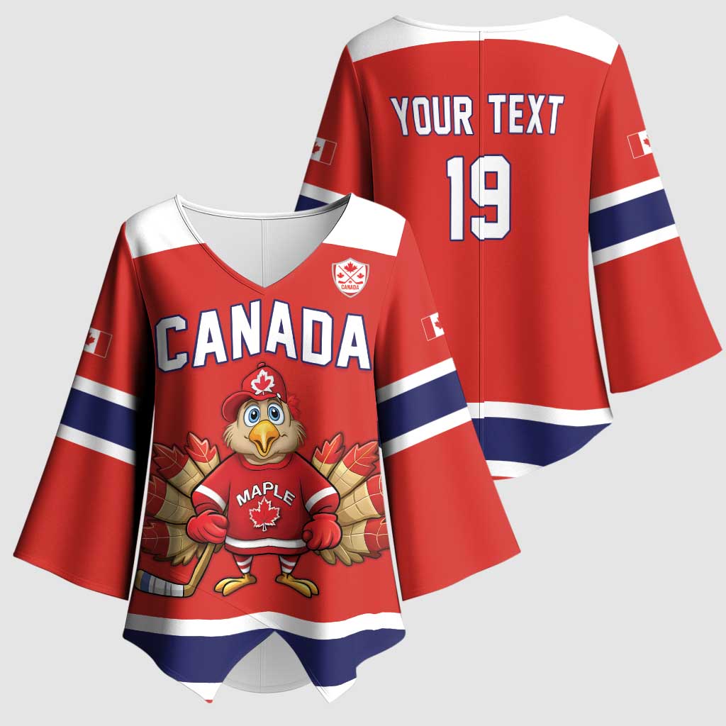 Canada Ice Hockey Custom Kimono Sleeve Blouse Maple Leaf Turkey Mascot