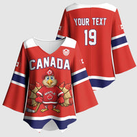 Canada Ice Hockey Custom Kimono Sleeve Blouse Maple Leaf Turkey Mascot