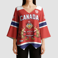 Canada Ice Hockey Custom Kimono Sleeve Blouse Maple Leaf Turkey Mascot