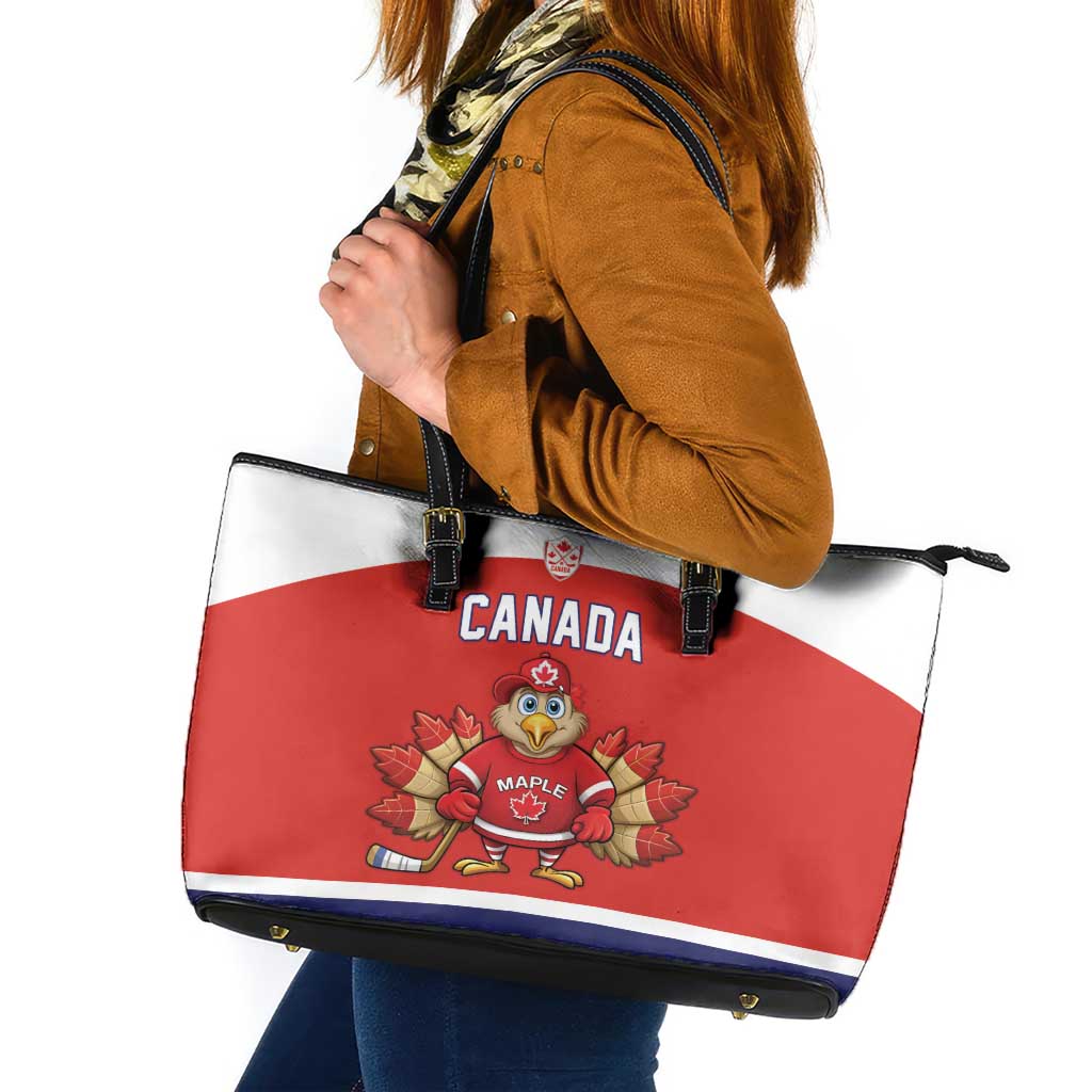 Canada Ice Hockey Leather Tote Bag Maple Leaf Turkey Mascot